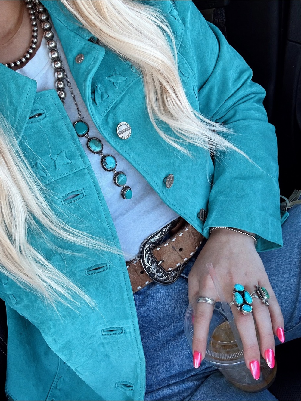 VINTAGE Turquoise Teal Genuine Suede Leather Jacket SIZE M